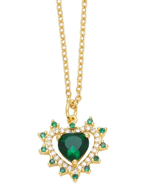 green Brass Cubic Zirconia Heart Trend Necklace