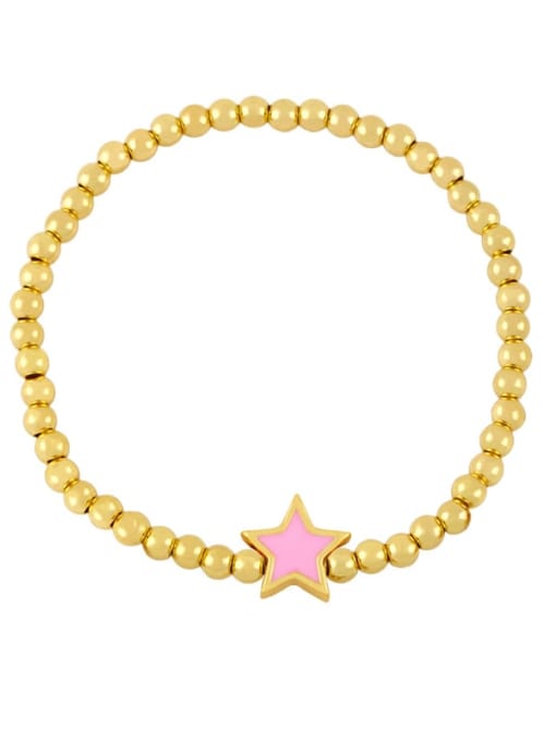 pink Brass Enamel Star Vintage Beaded Bracelet