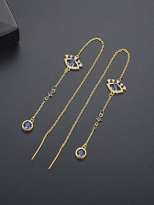 Gold t06a05 Copper Cubic Zirconia Tassel Dainty Threader Earring