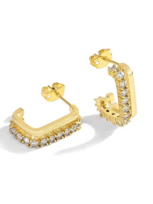 Gold C-shaped Brass Cubic Zirconia Geometric Vintage Stud Earring
