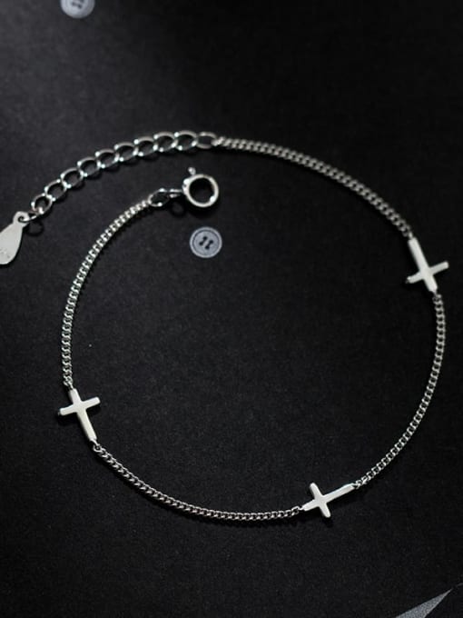 Rosh 925 Sterling Silver Cross Minimalist Link Wire Bracelet 3