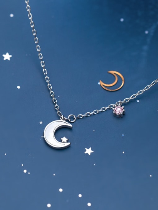 Rosh 925 sterling silver shell  Simple Moon pendant necklace 2