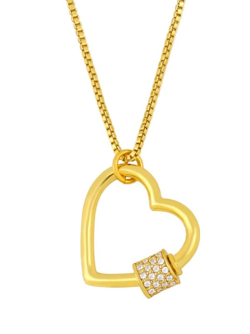 Peach heart Brass Rhinestone Geometric Vintage Necklace