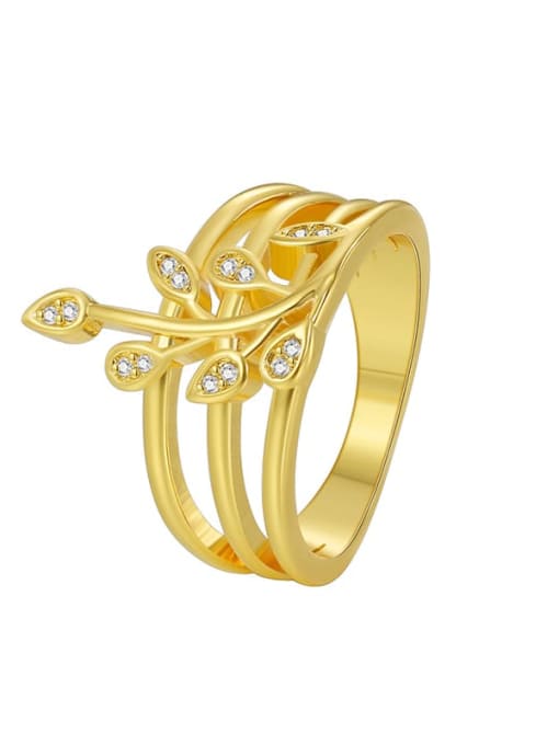 Gold leaf zircon ring Brass Cubic Zirconia Leaf Minimalist Stackable Ring