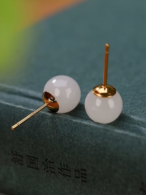 DEER 925 Sterling Silver Jade Ball Minimalist Stud Earring 3