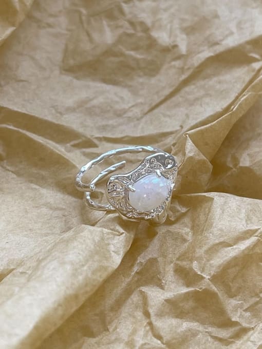 Boomer Cat 925 Sterling Silver Opal Heart Vintage Band Ring 0