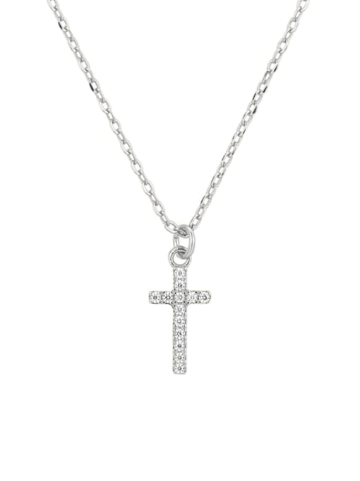Platinum Double Cross Necklace 925 Sterling Silver Cubic Zirconia Cross Minimalist Necklace