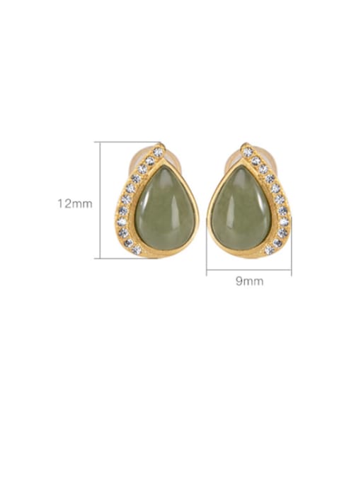 DEER 925 Sterling Silver Jade Water Drop Vintage Stud Earring 2