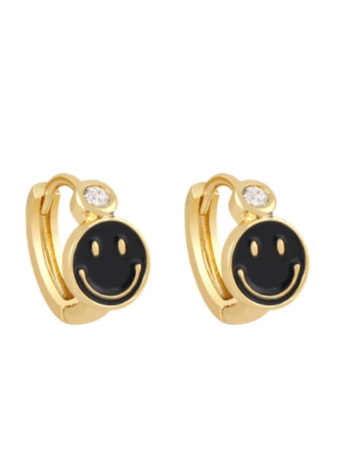 black Brass Enamel Smiley Minimalist Huggie Earring