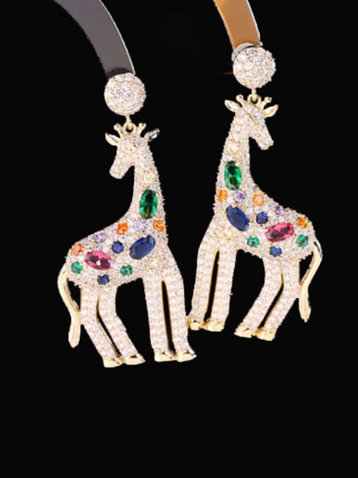 Colored Brass Cubic Zirconia Deer Statement Cluster Earring