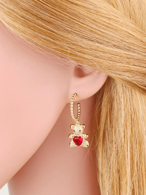 CC Brass Cubic Zirconia Bear Heart Cute Huggie Earring 1