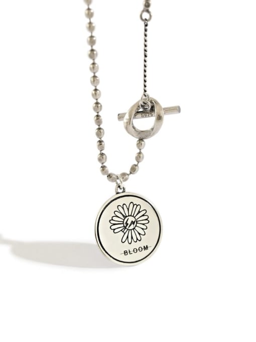 DAKA 925 Sterling Silver Bead  chain  Geometric pendant Vintage Necklace 0
