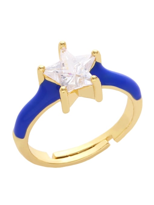 blue Brass Cubic Zirconia Star Minimalist Band Ring