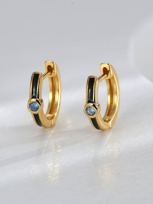 Gold Dropped Zircon Earrings Brass Cubic Zirconia Enamel Geometric Minimalist Huggie Earring