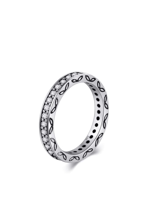 RHR379 925 Sterling Silver Cubic Zirconia Heart Minimalist Band Ring
