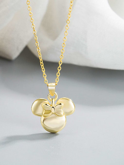 golden 925 Sterling Silver  Cute Mickey Mouse Butterfly Knot Pendant Necklace