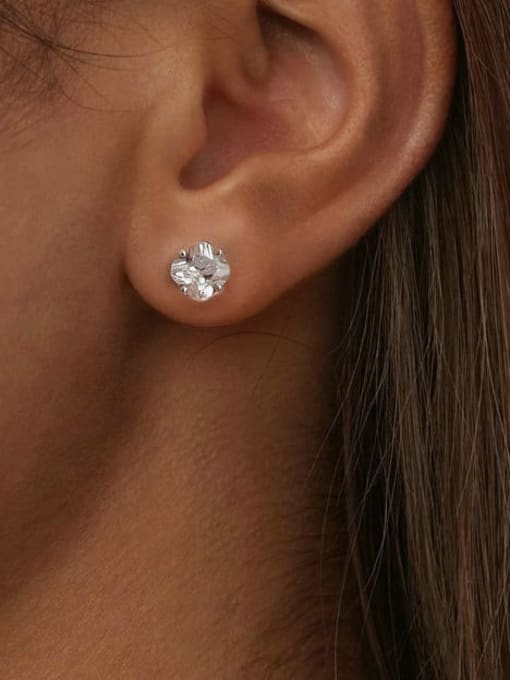 Jare 925 Sterling Silver Cubic Zirconia Clover Dainty Stud Earring 1