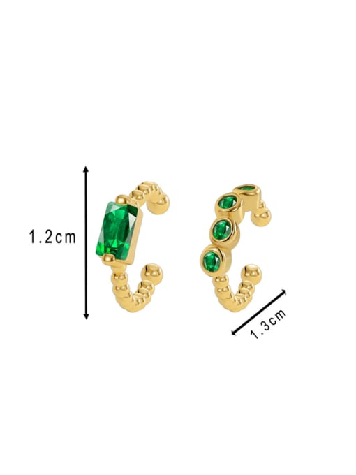 Gold green zircon ear clip Brass Cubic Zirconia Geometric Minimalist Clip Earring