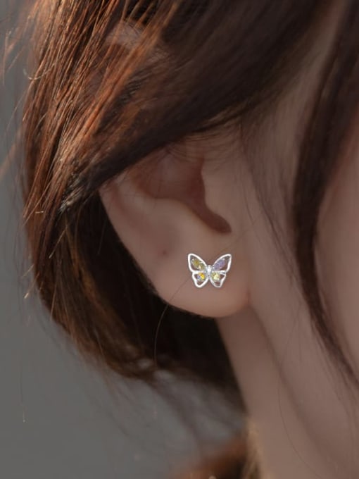 Rosh 925 Sterling Silver Cubic Zirconia Butterfly Cute Stud Earring 1