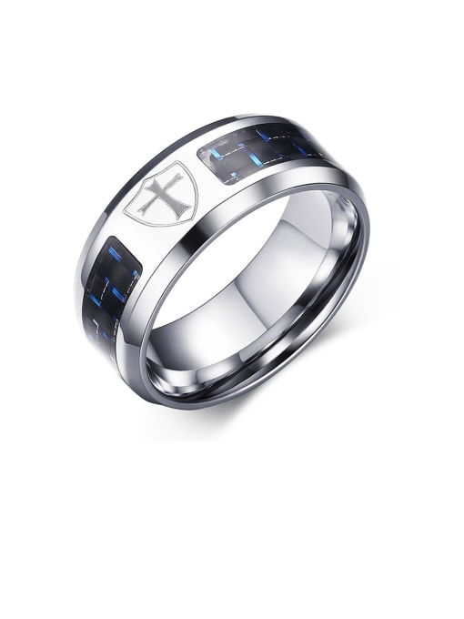 CONG Stainless Steel With Blue Black Carbon Fiber Simple Men's Ring 0