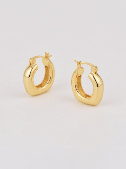 Gold U-shaped earrings Brass Smooth Square Minimalist Huggie Earring