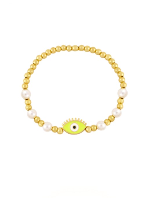 yellow Brass Imitation Pearl Weave Vintage Beaded Bracelet