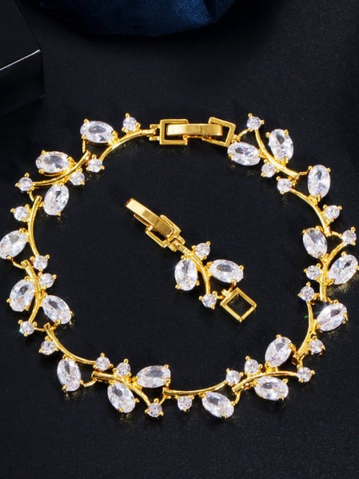 Gold white Copper Cubic Zirconia Leaf Luxury Bracelet