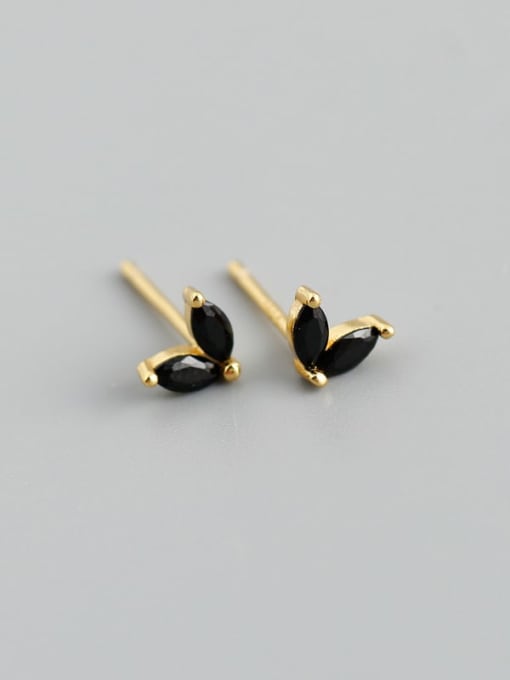 Black stone (gold) 925 Sterling Silver Cubic Zirconia Leaf Minimalist Stud Earring