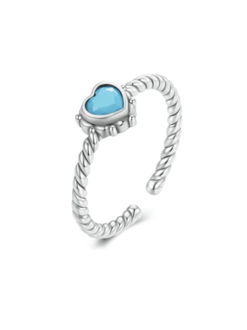 Jare 925 Sterling Silver Turquoise Heart Dainty Band Ring 0