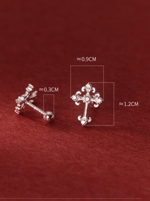 Rosh 925 Sterling Silver Cubic Zirconia Cross Minimalist Stud Earring 3