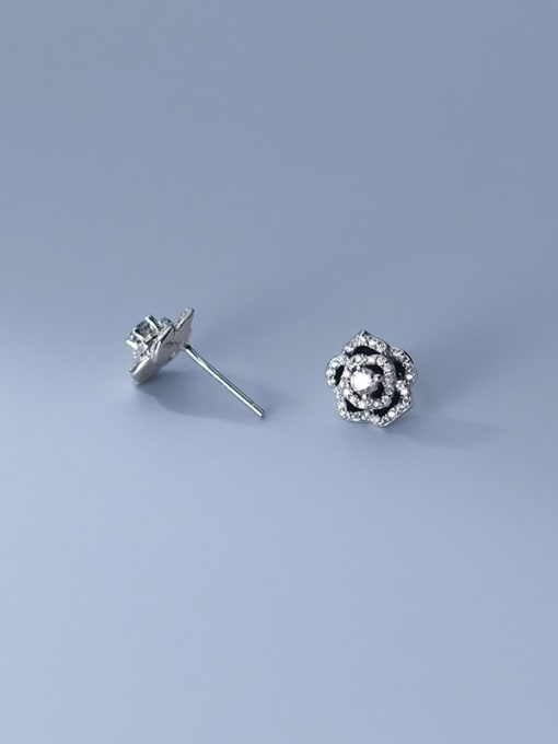 Rosh 925 Sterling Silver Cubic Zirconia Enamel Flower Minimalist Stud Earring 2