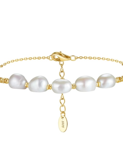 Pearl size approximately: 7- 8mm, 925 Sterling Silver Imitation Pearl Irregular Minimalist Link Bracelet