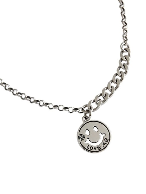 DAKA 925 Sterling Silver Geometric chain  Vintage Smiley Pendant Necklace 3