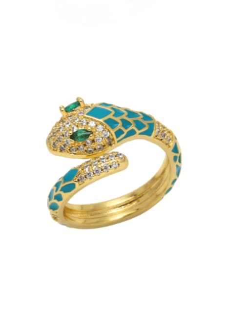 turquoise Brass Enamel Cubic Zirconia Snake Hip Hop Band Ring