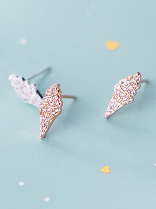Rosh 925 Sterling Silver Cubic Zirconia White  Cute  Ice Cream Stud Earring 0