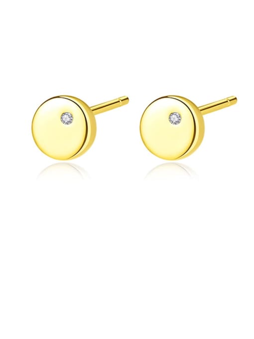 gold 925 Sterling Silver Cubic Zirconia White Round Minimalist Stud Earring