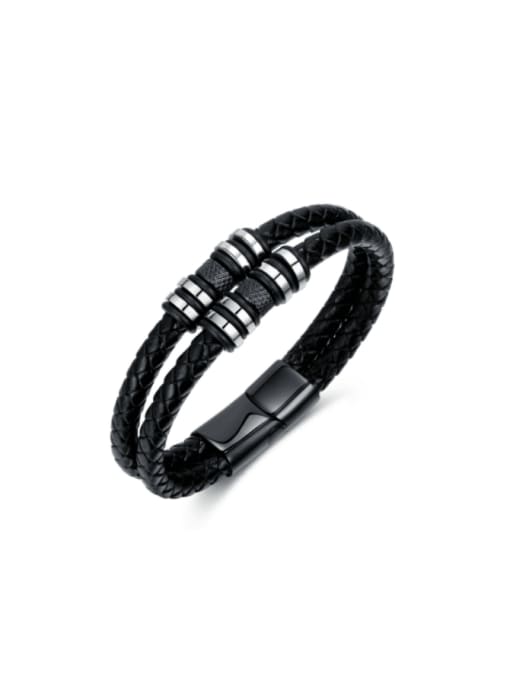 1502 leather bracelet Titanium Steel Artificial Leather Weave Hip Hop Strand Bracelet