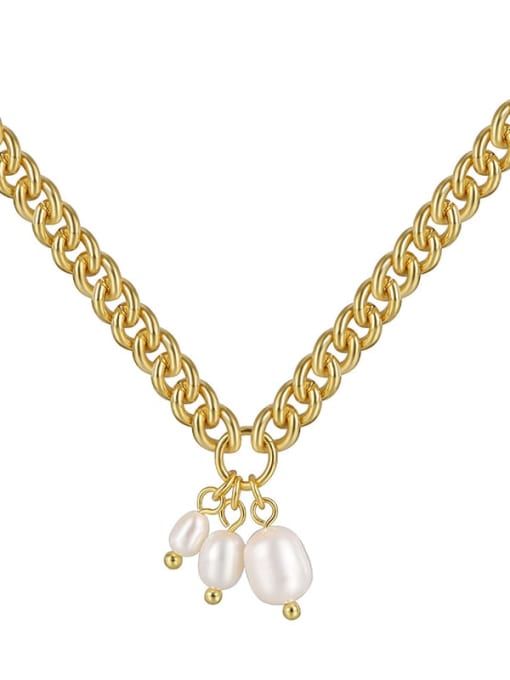 Gold Shell Bead Pendant Brass Imitation Pearl Geometric Hip Hop Necklace