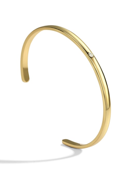 Gold single diamond bracelet Brass Rhinestone Geometric Minimalist Cuff Bangle