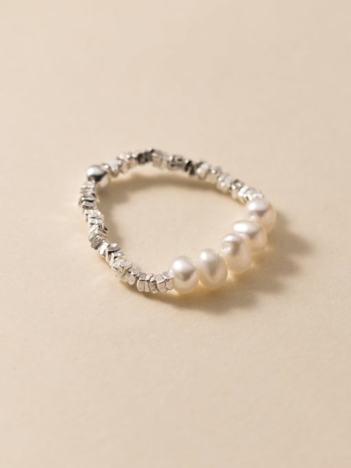 S925 silver ring pearl style 925 Sterling Silver Freshwater Pearl Irregular Minimalist Band Ring