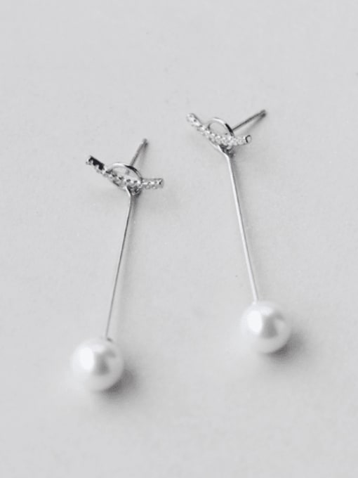 Rosh 925 Sterling Silver Imitation Pearl Ball Minimalist Drop Earring 0