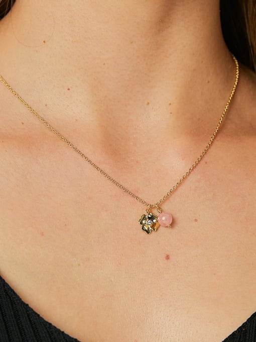 CHARME Brass Natural Stone Flower Minimalist Necklace 1