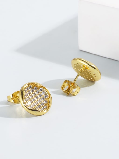 Gold Round clover Earrings Brass Cubic Zirconia Geometric Minimalist Stud Earring