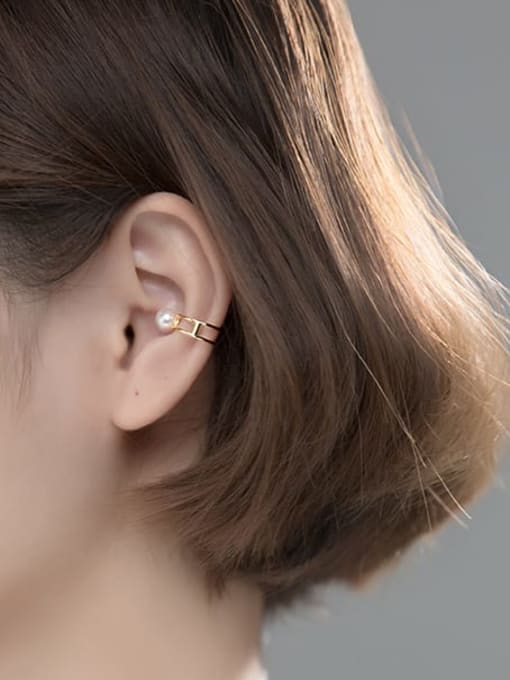 Rosh 925 Sterling Silver Imitation Pearl Geometric Minimalist Clip Earring 1