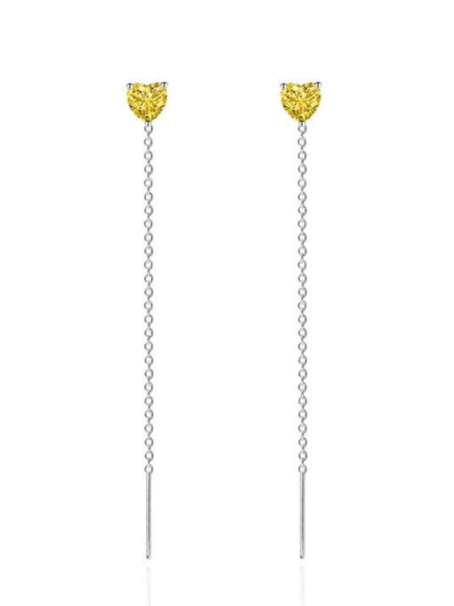 yellow Brass Cubic Zirconia Heart Tassel Minimalist Threader Earring