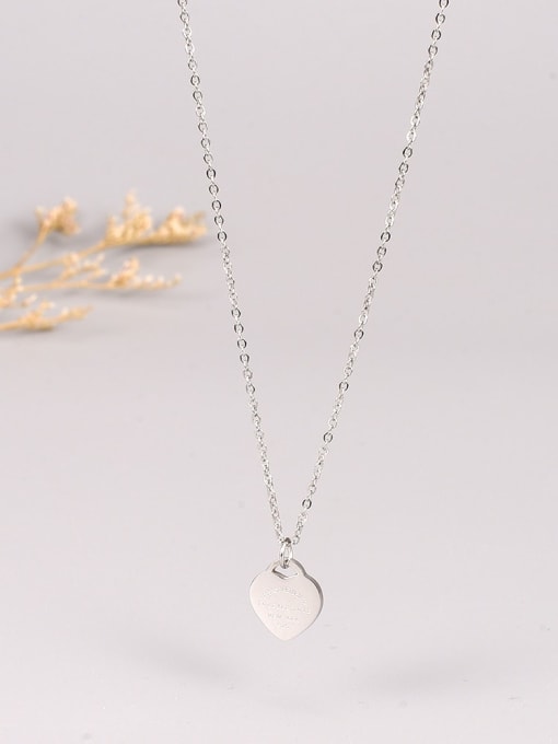 A TEEM Titanium Steel  Minimalist Heart Pendant Necklace 0
