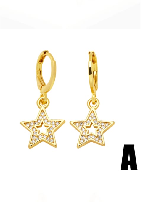 five-pointed star Brass Cubic Zirconia Pentagram Hip Hop Huggie Earring