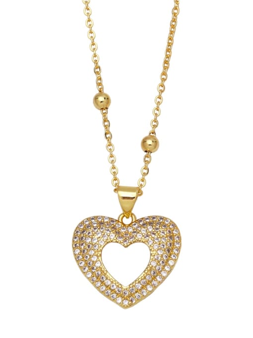 Peach heart Brass Cubic Zirconia  Vintage Heart Pendant Necklace