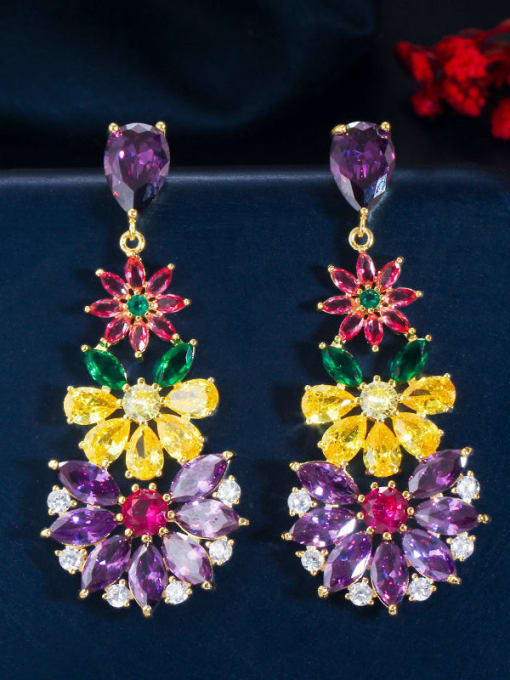 L.WIN Brass Cubic Zirconia Flower Luxury Cluster Earring 3
