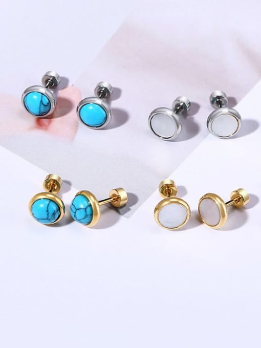 CONG 316L Surgical Steel Turquoise Round Vintage Stud Earring 1